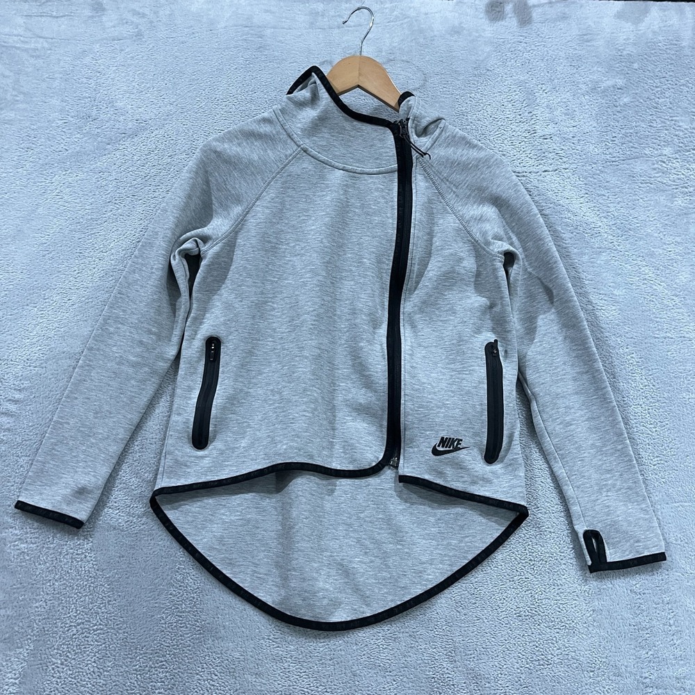 Nike Tech‎ Jacket Womens XS Gray Full Zip Fleece Cape Hoodie Athleisure Workout